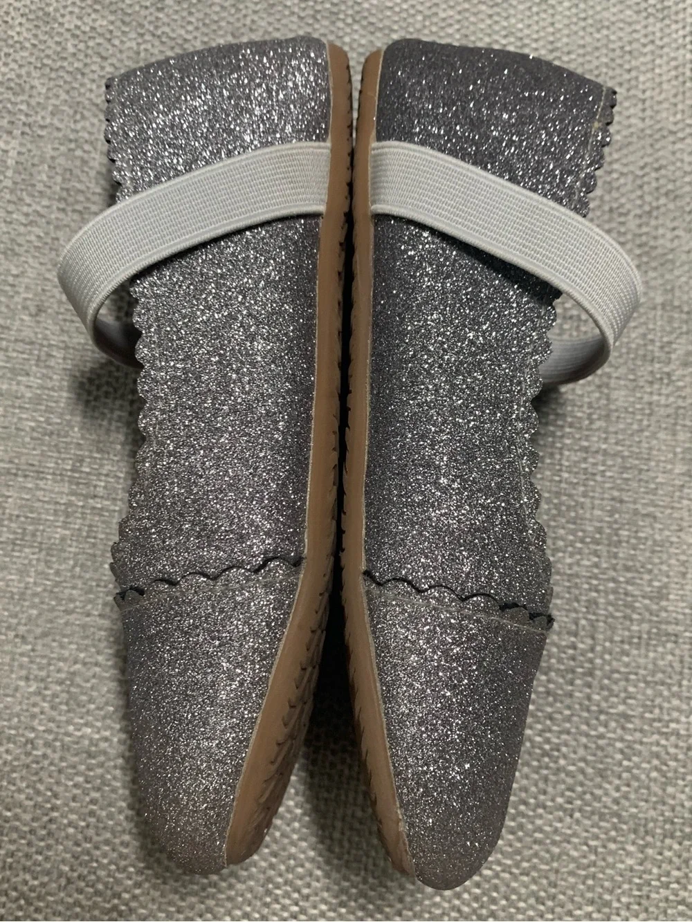 Glitter Mary Jane Flats with Elastic Strap - Gray